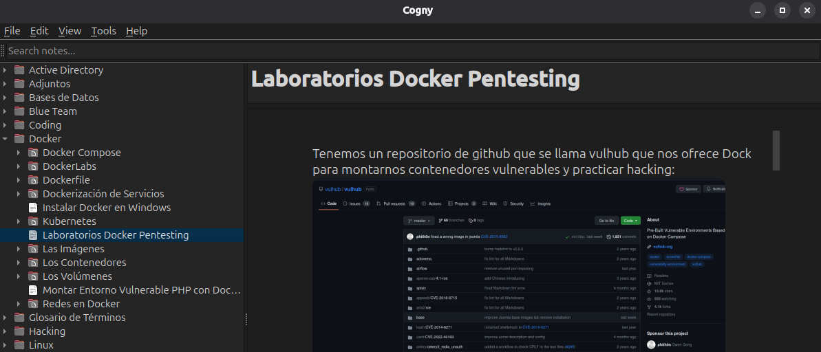 Vista de notas organizadas
